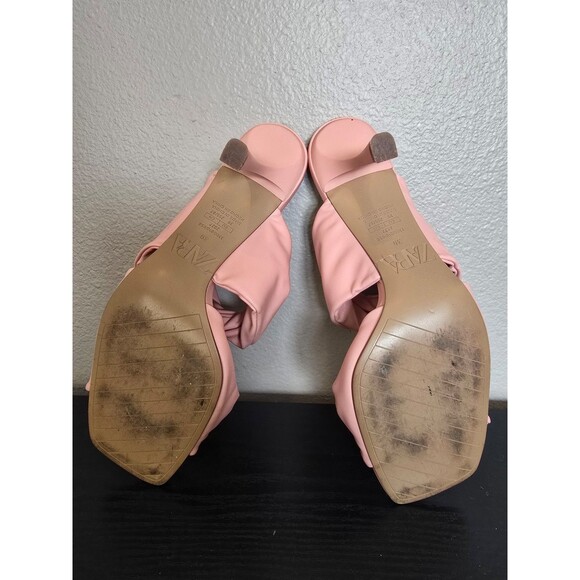 Zara pink ruched leather strapped heels women's size 39 - Picture 8 of 11